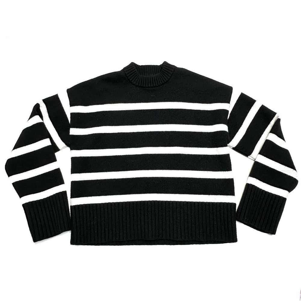 H&M Wool Blend Striped Sweater Womens Size XS Black White Long Sleeve Thick Soft